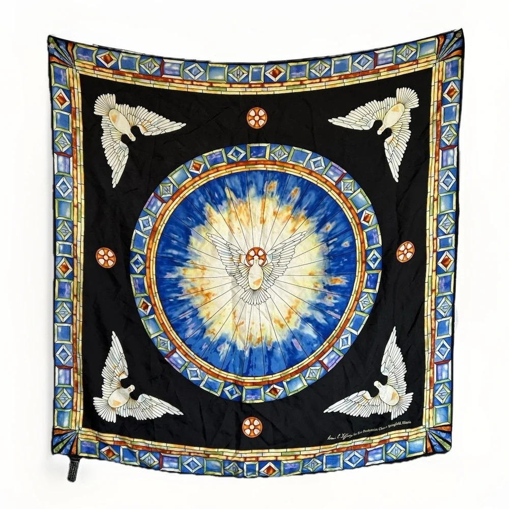 VTG SACRED SILKS SCARF LC Tiffany Stained Glass Print - 1st Presbyterian Church